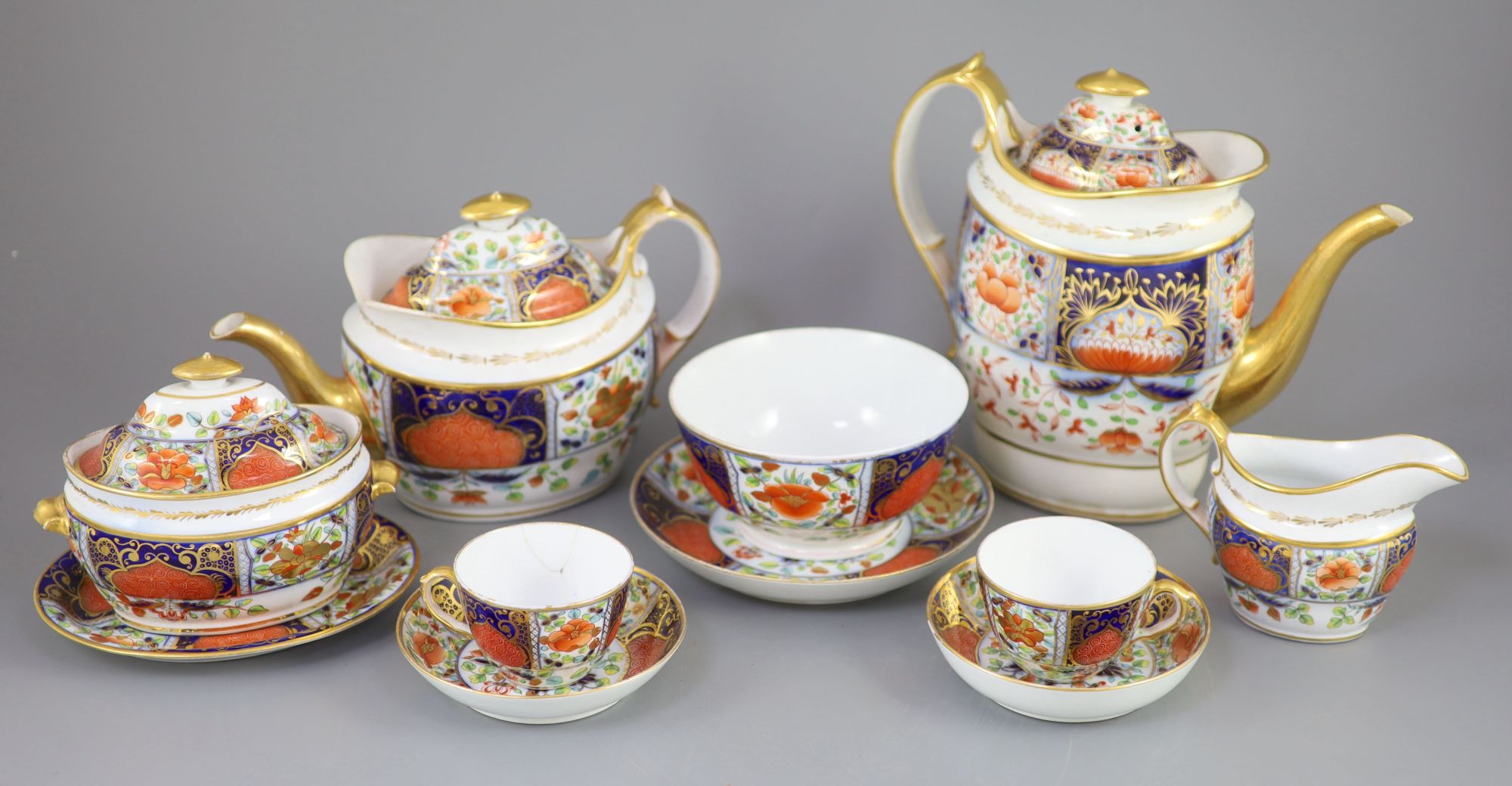 A Herculaneum porcelain Imari pattern 8080 part tea and coffee set, c.1812-15,